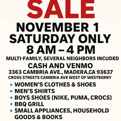 Yard Sale - November 1 Only